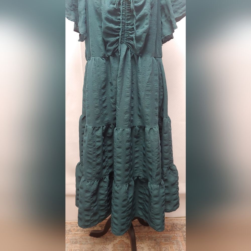 Bloomchic Plain Ruched Drawstring Ruffle Tiered D… - image 8